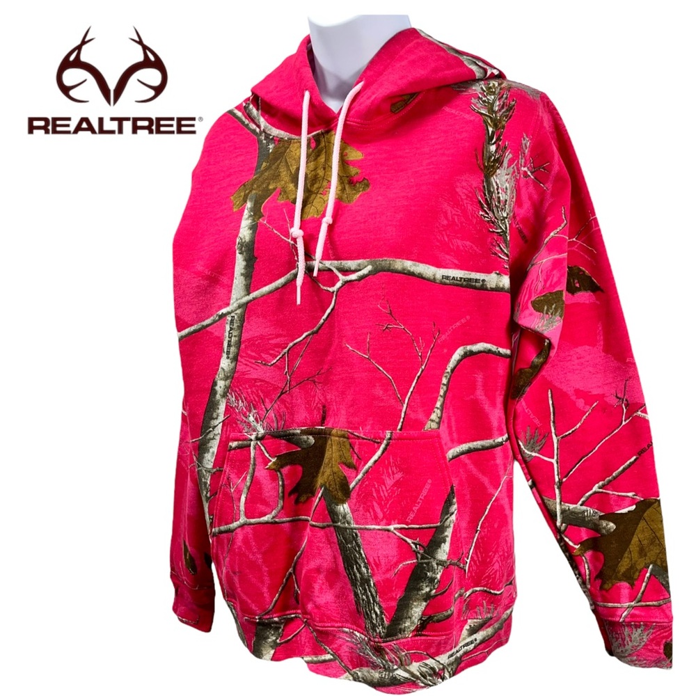 RealTree Women’s‎ Medium Pink Camouflage Pullover Hoodie with Kangaroo Pouch